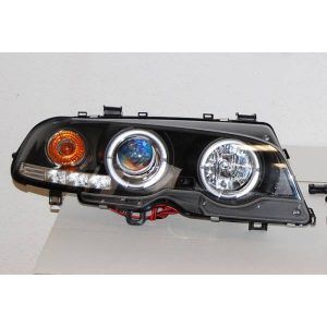 FAROS DELANTEROS OJOS DE ANGEL BMW E46 '99-02 2P. ELECT. BLACK MOD.II