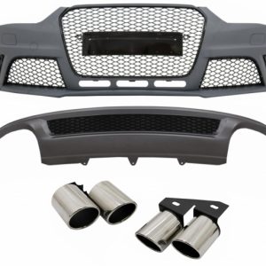 PARAGOLPES DELANTERO ADECUADO PARA AUDI A4 B8 FACELIFT (2012-2015) CON DIVULGADOR DE AIRE DE VALORES DE PARAGOLPES TRASERO Y PUNTAS DE ESCAPE TIPES DE COLA TUBOS DE COLA RS4 DESIGN
