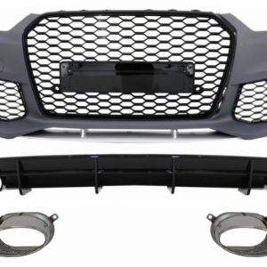 PARAGOLPES DELANTERO ADECUADO PARA AUDI A6 4G FACELIFT (2015-2018) CON DIFUSOR DE PARAGOLPES TRASERO Y PUNTAS DE ESCAPE RS6 DESIGN BLACK SOLAMENTE S-LINE PARAGOLPES