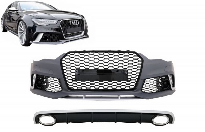 PARAGOLPES DELANTERO CON DIFUSOR DE PARAGOLPES TRASERO Y CONSEJOS DE ESCAPE ADECUADOS PARA AUDI A6 C7 4G FACELIFT (2011-2014) RS6 DESIGN