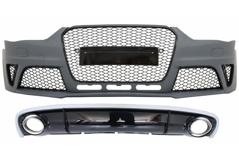 PARAGOLPES DELANTERO CON SOPORTADOR DE PARAGOLPES TRASERO DIFUSOR Y PUNTAS DE ESCAPE ADECUADOS PARA AUDI A4 B8 FACELIFT (2012-2015) LIMUSINE AVANT RS4 DESIGN