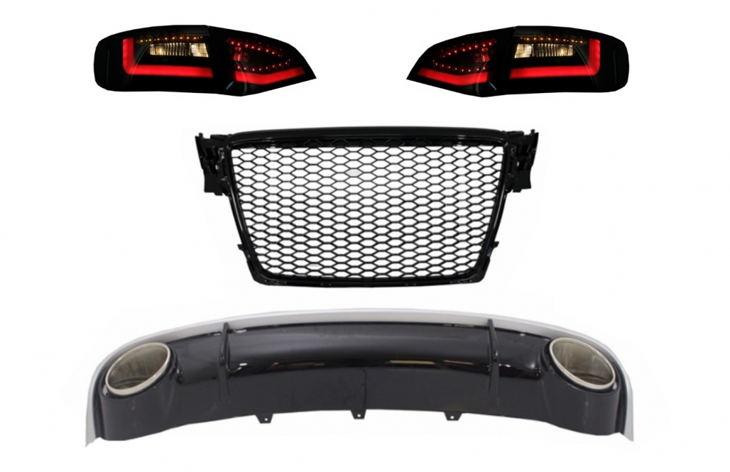 DIFUSOR TRASERO Y PUNTAS DE ESCAPE CON LA REJILLA CENTRAL Y LAS LUCES TRASERAS LED ADECUADAS PARA AUDI A4 B8 AVANT AVANT FACELIFT (2007-2011)