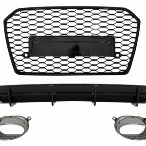 DIFUSOR TRASERO Y CONSEJOS DE ESCAPE PARA AUDI A6 4G FACELIFT (2015-2018) CON LA REJILLA DELANTERA RS6 DESIGN BLACK SOLAMENTE S-LINE PARAGOLPES