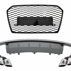 DIFUSOR TRASERO CON PUNTAS DE SILENCIADOR DE ESCAPE Y REJILLA FRONTAL ADECUADA PARA AUDI A6 4G FACELIFT (2015-2018) SEDAN LIMOUSINE S6 DESIGN