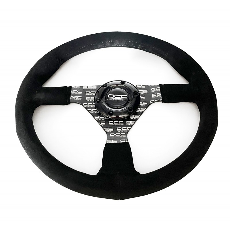 VOLANTE PLANO MOD. CLASSIC PIEL VUELTA BRAZOS NEGROS SERIGRAFIADOS OCC MOTORSPORT - Imagen 3