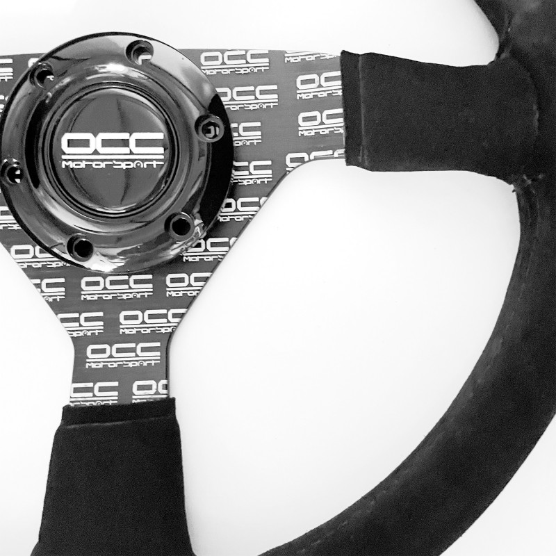 VOLANTE PLANO MOD. CLASSIC PIEL VUELTA BRAZOS NEGROS SERIGRAFIADOS OCC MOTORSPORT - Imagen 2