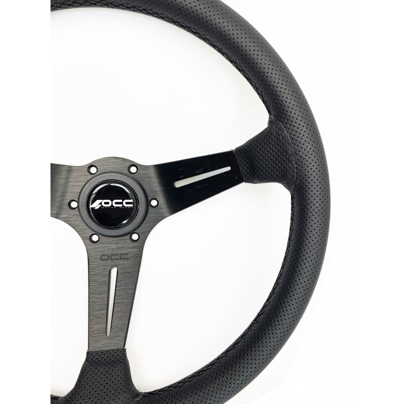 VOLANTE DESPLAZADO MOD. CLASSIC PIEL PERFORADA BRAZOS NEGROS OCC MOTORSPORT - Imagen 3
