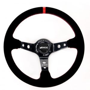 VOLANTE DESPLAZADO MOD. TRACK PIEL VUELTA BRAZOS EFECTO CARBONO OCC MOTORSPORT