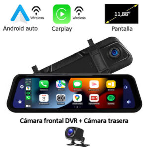 Espejo Retrovisor 11,88" Carplay + Android Auto + DVR + Cámara parking