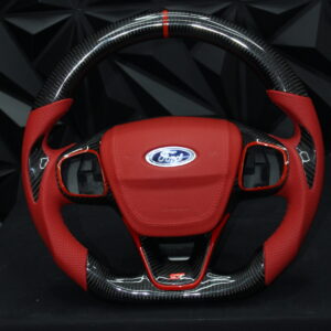 Volante Deportivo de Fibra de Carbono y Cuero Rojo para Ford ST